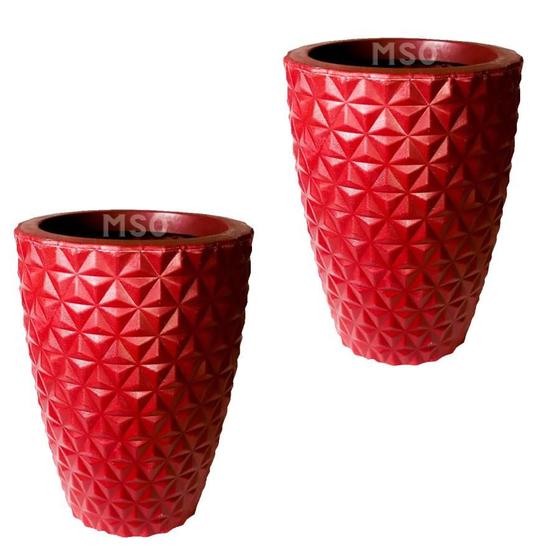 Imagem de Kit de 2 vasos coluna redondo 3D diamante em polietileno para decoração de jardim e casa 40x31