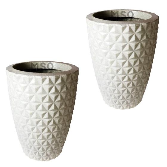 Imagem de Kit de 2 vasos para planta coluna redondo modelo diamante com efeito 3D decoração Casa e Jardim 29x25