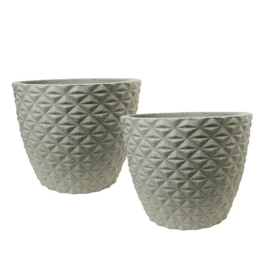 Imagem de Kit de 2 vasos para planta coluna redondo modelo diamante com efeito 3D decoração Casa e Jardim