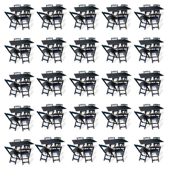 Imagem de Kit De 20 Conjuntos De Mesa Dobrável 70x110 Com 4 Cadeiras Preto - Tarimatã