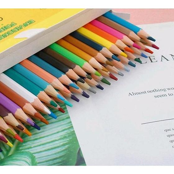 Imagem de Kit de 24 lápis de cor escolar sextavado ecológico papelaria material de artes