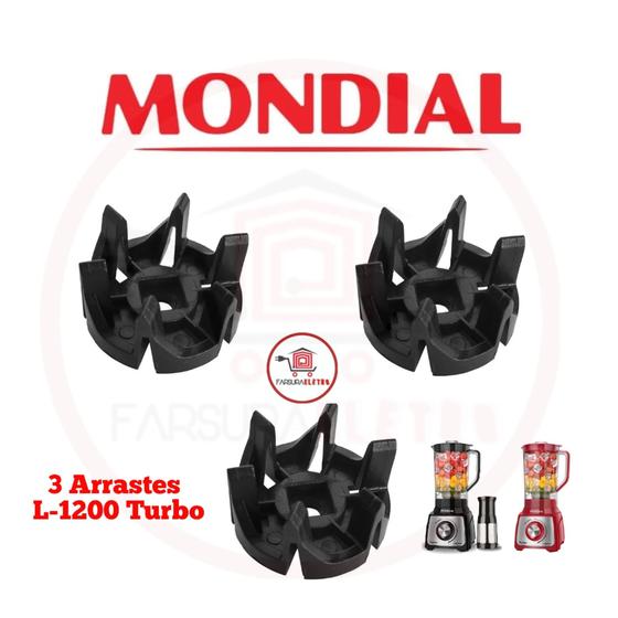 Kit de 3 Arrastes do Copo Liquidificador Mondial L-1200 Turbo Menor preço em Kit de 3 Arrastes do Copo Liquidificador Mondial L-1200 Turbo