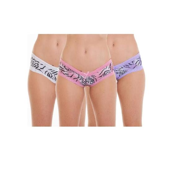 Imagem de Kit de 3 Calcinhas Caleçon Zebra com Renda BR Lingerie