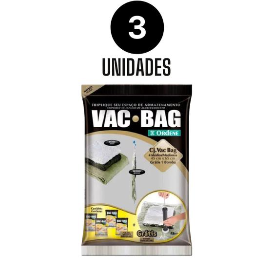 Imagem de Kit de 3 Conjunto Sacos a Vácuo Vac Bag 4M 45x65 Com Bomba