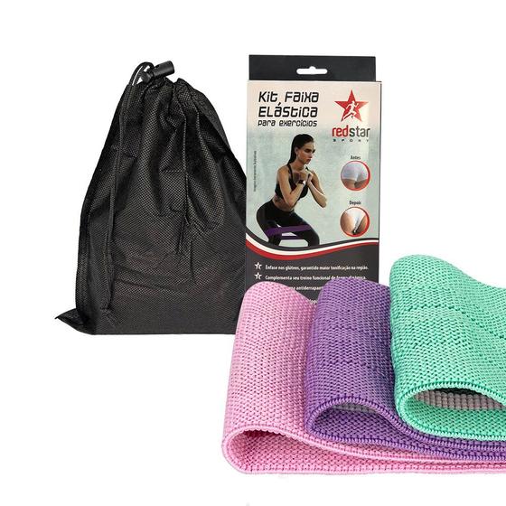 Imagem de Kit de 3 Faixas Elásticas para Exercícios com 3 Níveis de Resistência Treino em Casa Academia