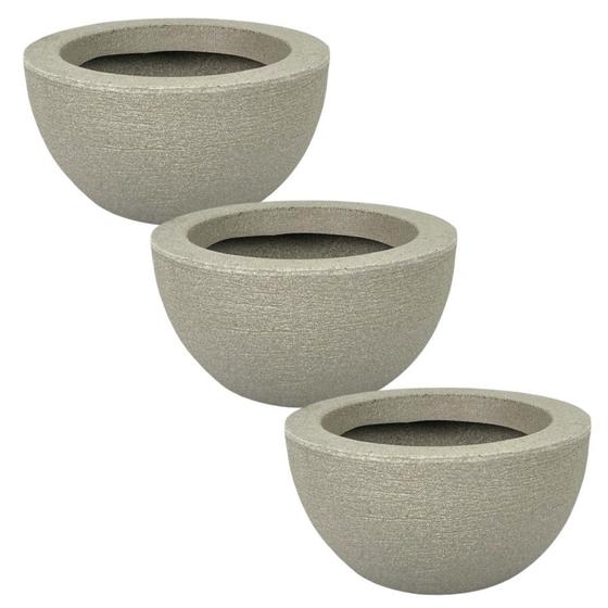 Imagem de Kit de 3 vasos bacia para planta e flores em polietileno escovado para decoração de jardim e casa 13x26