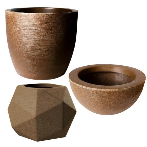 Imagem de Kit de 3 vasos para planta grafiato de luxo em polietileno para decoração 