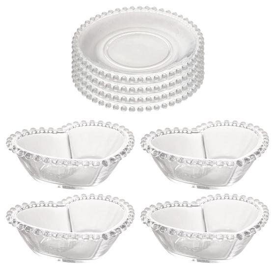 Imagem de Kit De 4 Bowls De Cristal Coração Pearl Com 4 Pratos De Sobremesa 20cm