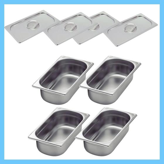 Imagem de Kit de 4 Cubas Gastronômicas Com Tampa Buffet Inox 1/2 65mm