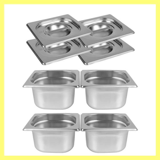 Imagem de Kit de 4 Cubas Gastronômicas Com Tampa Buffet Inox 1/6 150mm