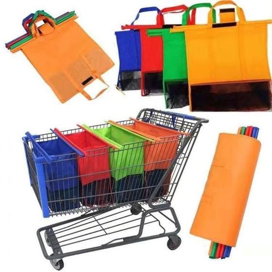 Imagem de Kit De 4 Sacolas Reutilizáveis Para Carrinho Do Mercado Eco