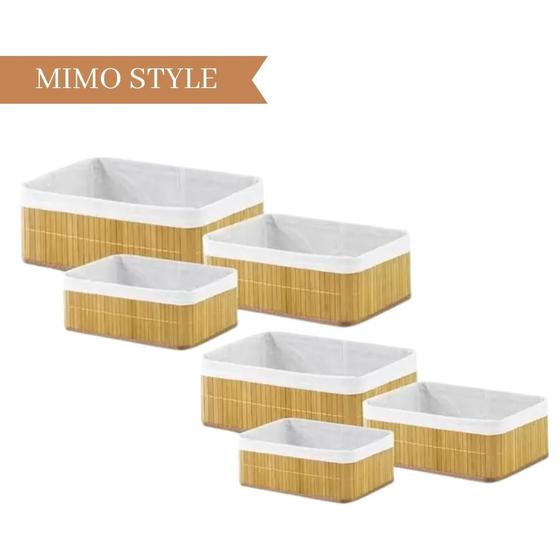 Kit de 6 cestos organizadores de bambu claro varios tamanhos Menor preço em Kit de 6 cestos organizadores de bambu claro varios tamanhos
