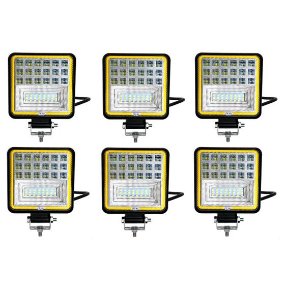 Imagem de Kit de 6 Farol Auxiliar de LED com suporte 126W Branco puro p/ Veículos Off-road caminhão trator barco