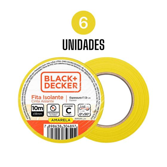 Imagem de Kit de 6 Fitas Isolantes 10m x 18mm Amarela Black+Decker 