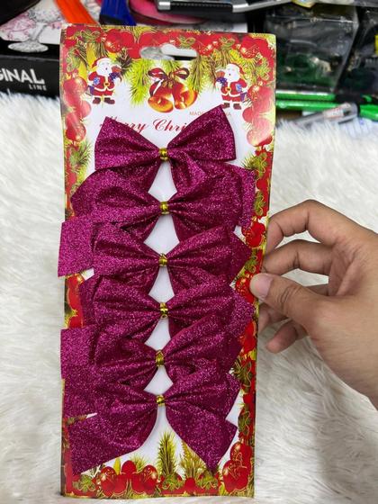 Imagem de Kit De 6 Laços Com Glitter Para Enfeite De Árvore De Natal 7.8cm (E72015)