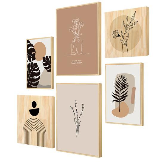 Imagem de Kit de 6 Quadros Decorativos Aesthetic Frases Plantas Sala