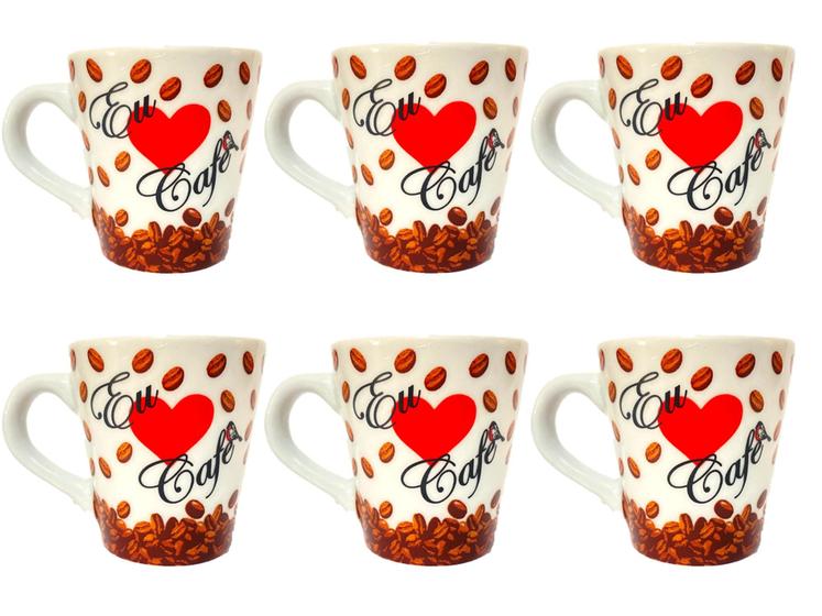 Imagem de Kit De 6 Xicaras Caneca De 110ml De Porcelana Eu Amo Café