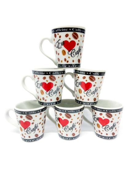 Imagem de Kit De 6 Xicaras De Porcelana Decorada De 110ml Eu Amo Café Listra