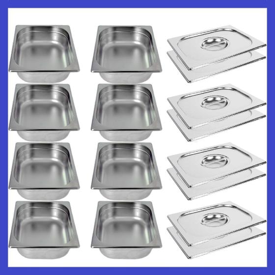 Kit de 8 Cubas Gastronômicas Com Tampa Buffet Inox 1/2 100mm Menor preço em Kit de 8 Cubas Gastronômicas Com Tampa Buffet Inox 1/2 100mm