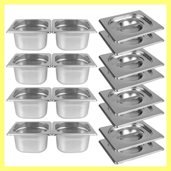 Imagem de Kit de 8 Cubas Gastronômicas Com Tampa Buffet Inox 1/6 100mm