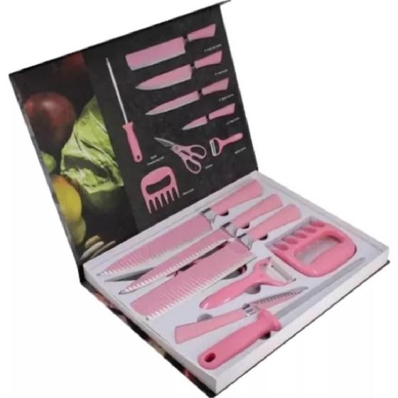 Imagem de Kit De 8 Peças Churrasco Inox Cozinha Profissiona Cor Rosa