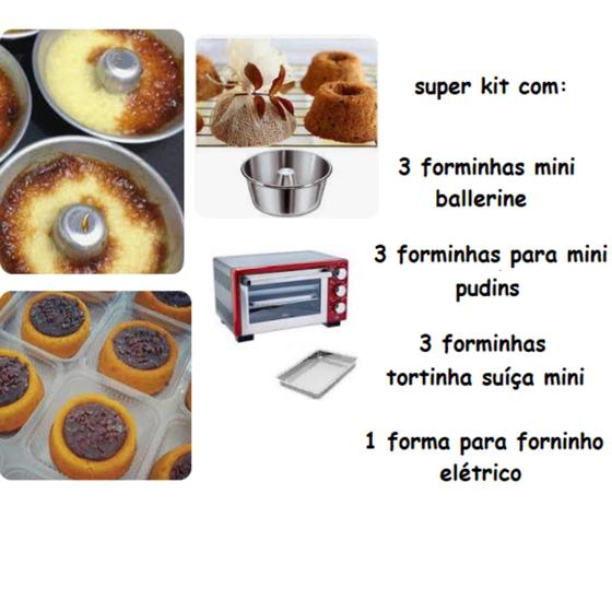 Imagem de Kit de 9 Mini Formas Para Bolos Baby Mini Bolos + 1 Forma Retangular Pequena Para Forno Elétrico