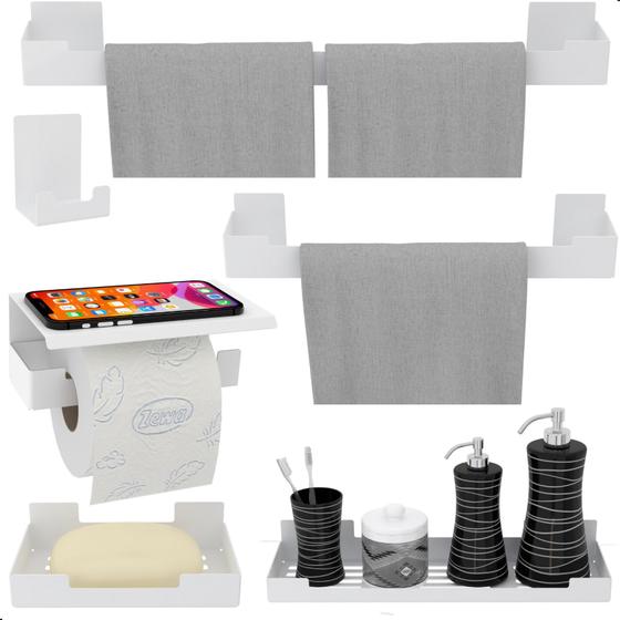 Imagem de Kit de Acessórios Para Banheiro Branco Com Adesivo 6 Pcs UN.ELG