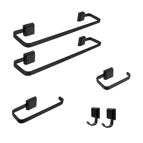 Kit De Acessórios Para Banheiro Preto 6 Peças Luxo 2 Banho 2 Cabides Menor preço em Kit De Acessórios Para Banheiro Preto 6 Peças Luxo 2 Banho 2 Cabides