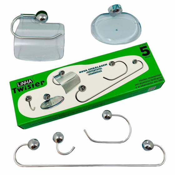 Imagem de Kit de Acessorios Para Banheiro Twister 5 Peças Cromado