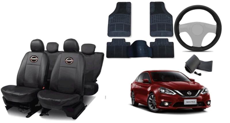 Imagem de Kit de Acessórios Sentra 2015-2020: Capa de Couro, Tapete e Capa de Volante