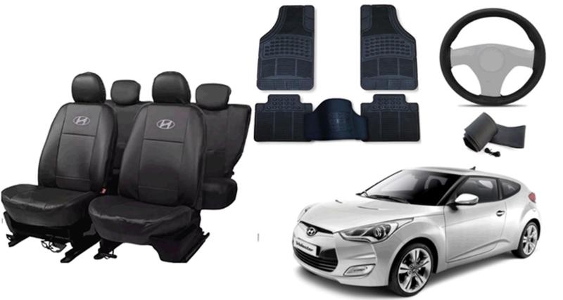 Imagem de Kit de Acessórios Veloster 11-14: Capa de Couro + Tapete + Capa de Volante Premium