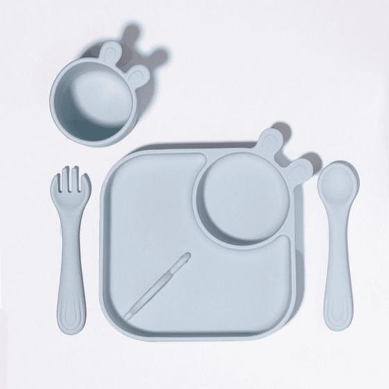 Imagem de Kit de Alimentação Infantil Silicone 4 Peças Azul Petit Piá