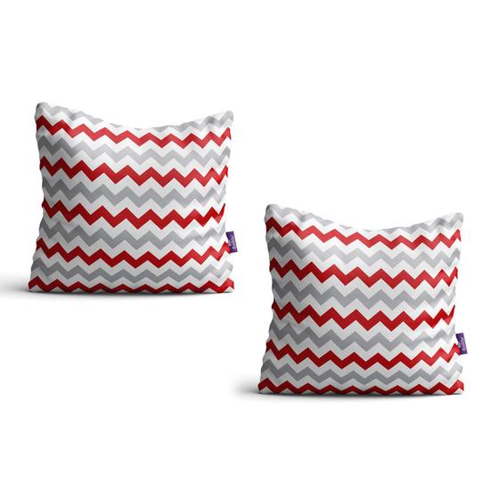 Imagem de Kit de Almofadas Chevron Vermelha e Cinza 2un 35x35cm