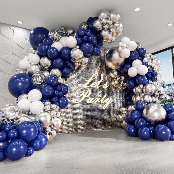 Imagem de Kit de Arco de Balões Azul Marinho e Prata - Decoração para Aniversário, Chá de Bebê e Casamento