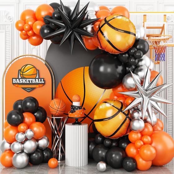 Imagem de Kit de arco de balões de basquete Adorely Black Orange Silver