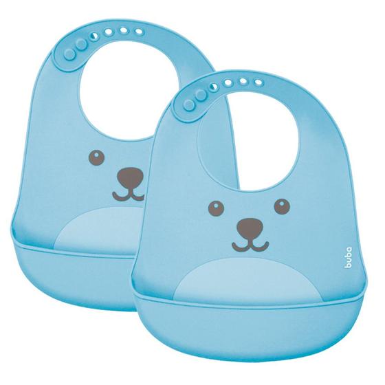 Imagem de Kit De Babadores Para Bebê Com Pega Cata Migalha Azul - Buba