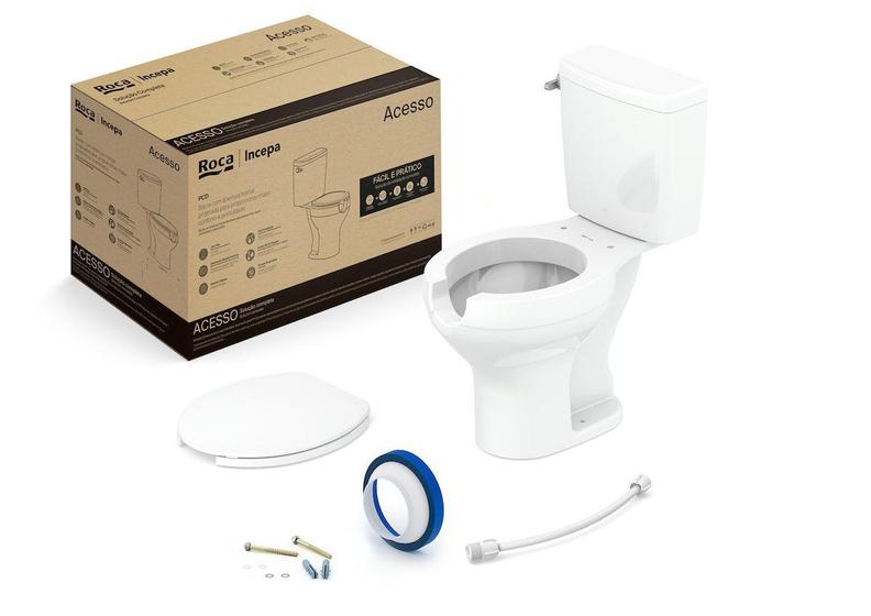 Imagem de Kit de Bacia com Caixa Acionamento Lateral Assento PP com Abertura Frontal e Complementos de Instalação Acesso Roca I Incepa