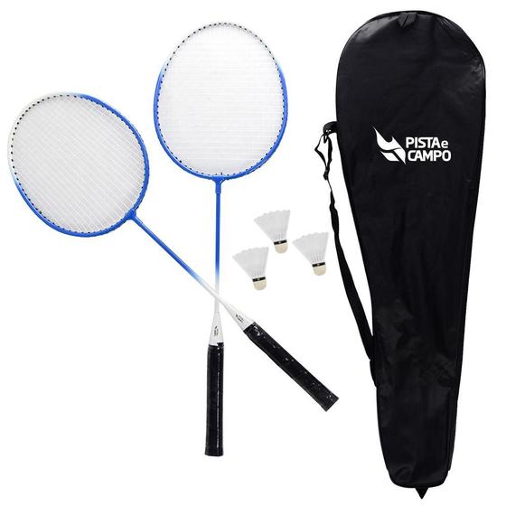 Imagem de Kit de badminton com 02 raquetes de aço e 03 volantes Pista