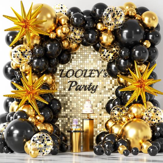 Imagem de Kit de balões de festa Garland Arch LOOLEY Black Gold 137 unidades