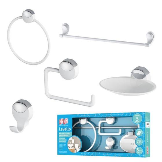 Imagem de Kit de Banheiro 05 Peças ABS Herc Linha Lavello Branco/Cromado