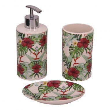 Kit de banheiro de ceramica estampado 3 pcs 7cm x 7cm x 16c Menor preço em Kit de banheiro de ceramica estampado 3 pcs 7cm x 7cm x 16c