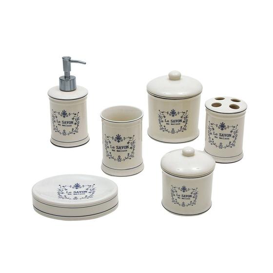 Imagem de Kit De Banheiro De Porcelana Branco Le Savon 6 Peças