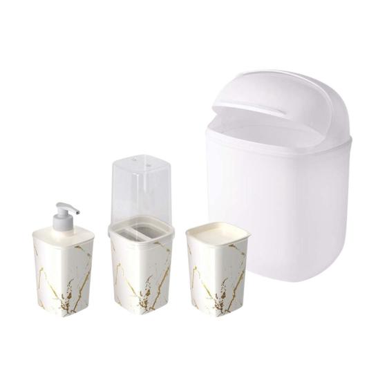 Imagem de Kit De Banheiro Dispenser 420 Ml Escova Algodão Lixeira 9,3L