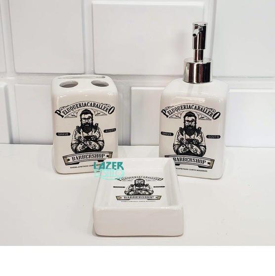 Imagem de Kit De Banheiro Estilo Barbearia - Kit Porta Sabonete