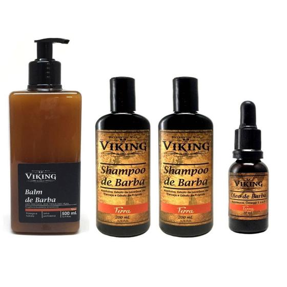 Imagem de Kit de Barba Com 1 Óleo + 2 Shampoo + 1 Balm 500ml  Viking