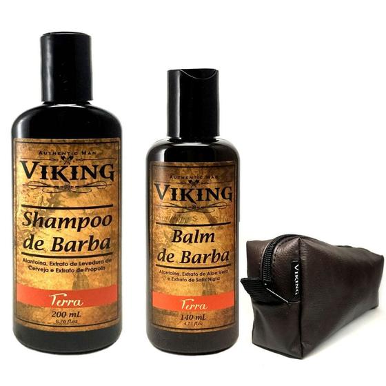 Imagem de Kit de Barba Shampoo 200ml, Balm 140ml e Necessaire - Viking