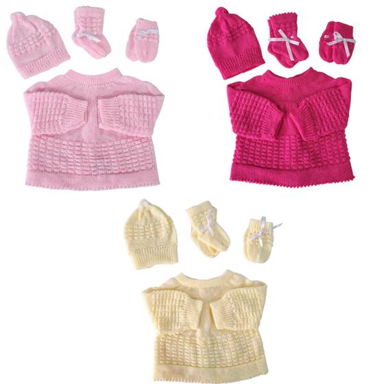 Imagem de Kit de bebê RN conjuntos com 12 peças gorro, luva, meia e casaco fita