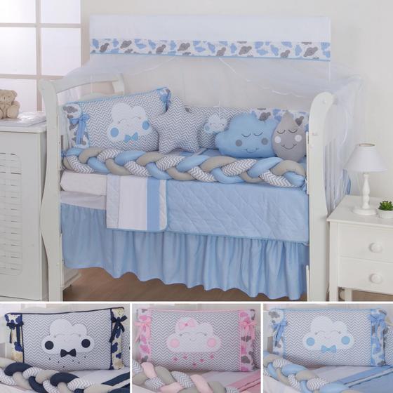 Imagem de Kit de berco masculino e feminino nuvem de amor principe e princesa com 12 pçs com saia e protetor