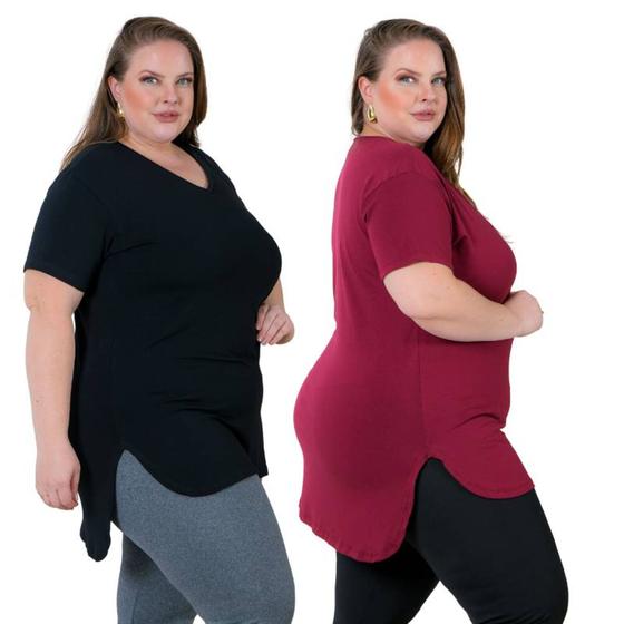 Imagem de Kit de blusa plus size tampa bumbum moda fitness academia