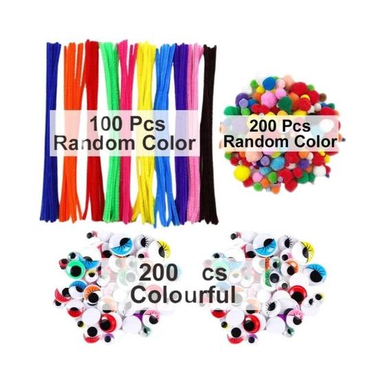 Imagem de Kit De Bolas De Pompom DIY Com Olhos Adesivos E Hastes De Chenille Para Crianças E Adultos Presentes